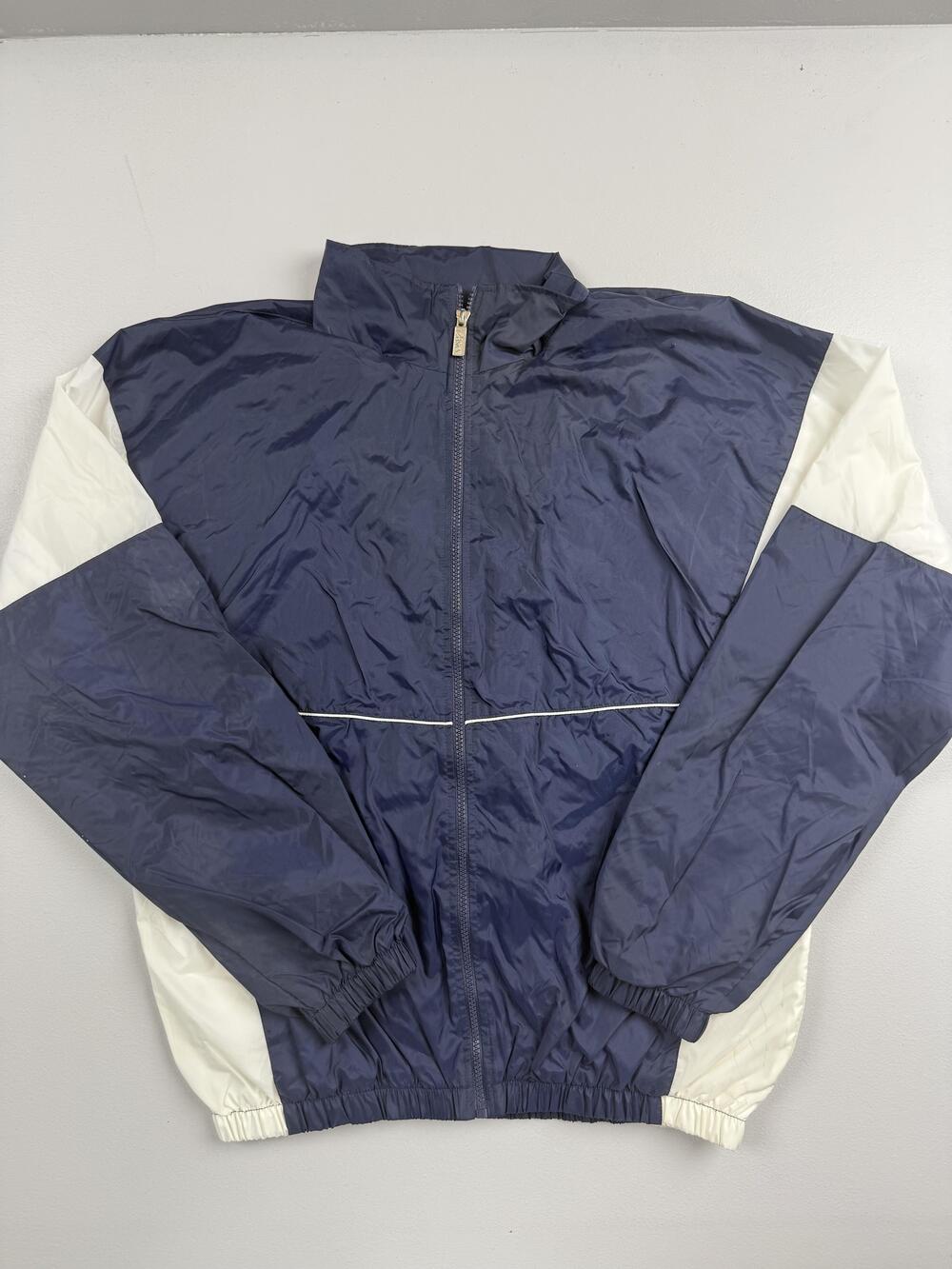Asics Jacket Mens Medium Blue White Full Zip Windbreaker Running Colorblock